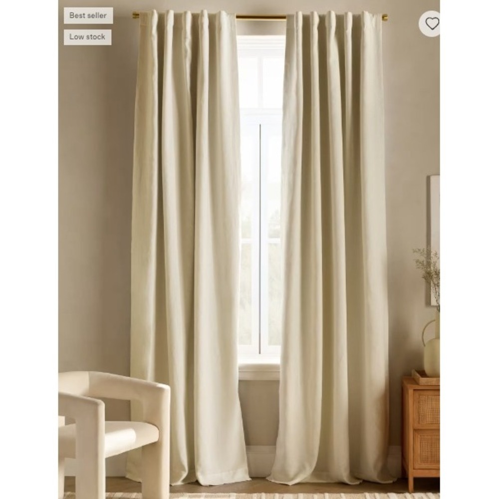 NWOT QUINCE Ivory Luxe Linen Room Darkening Organic Single Panel 48x96 MSRP $110